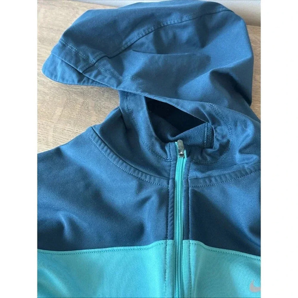 Nike Running Women’s (L) 1/4 Zip Pull Over Dri Fit Teal/Light Green Cap Hoodie - Picture 9 of 16